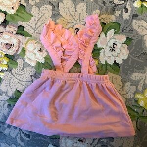 George 3/6m Pink Ruffled strap skirted overalls
